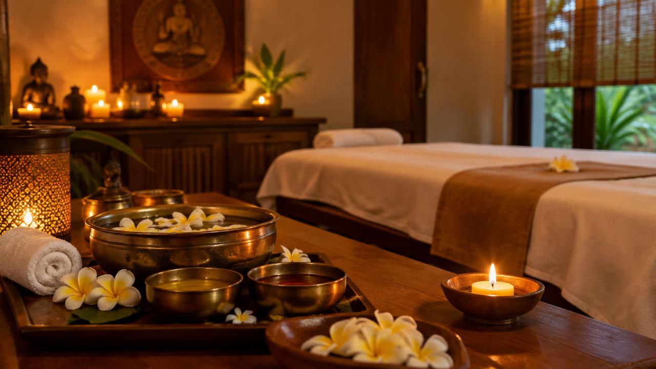 Calm, candle-lit spa room